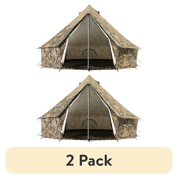 (2 pack) White Duck Outdoors Regatta Canvas Bell Tent w/Stove Jack, Realtree Edge, 10', Water Repellent Glamping Yurt, Maximum Occupancy 4 People