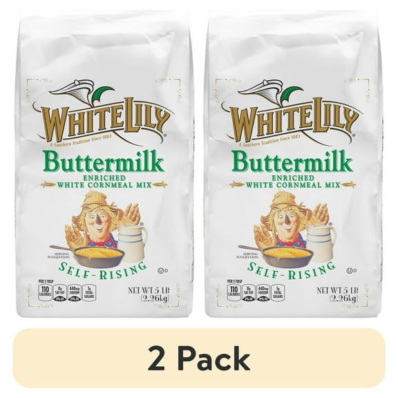 (2 pack) White Lily Self-Rising Buttermilk White Cornmeal Mix, 5 lb Bag