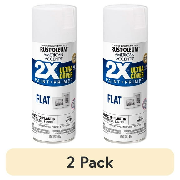 (2 pack) 6 Pack, White, Rust-Oleum American Accents 2X Ultra Cover Flat Spray Paint- 12 oz
