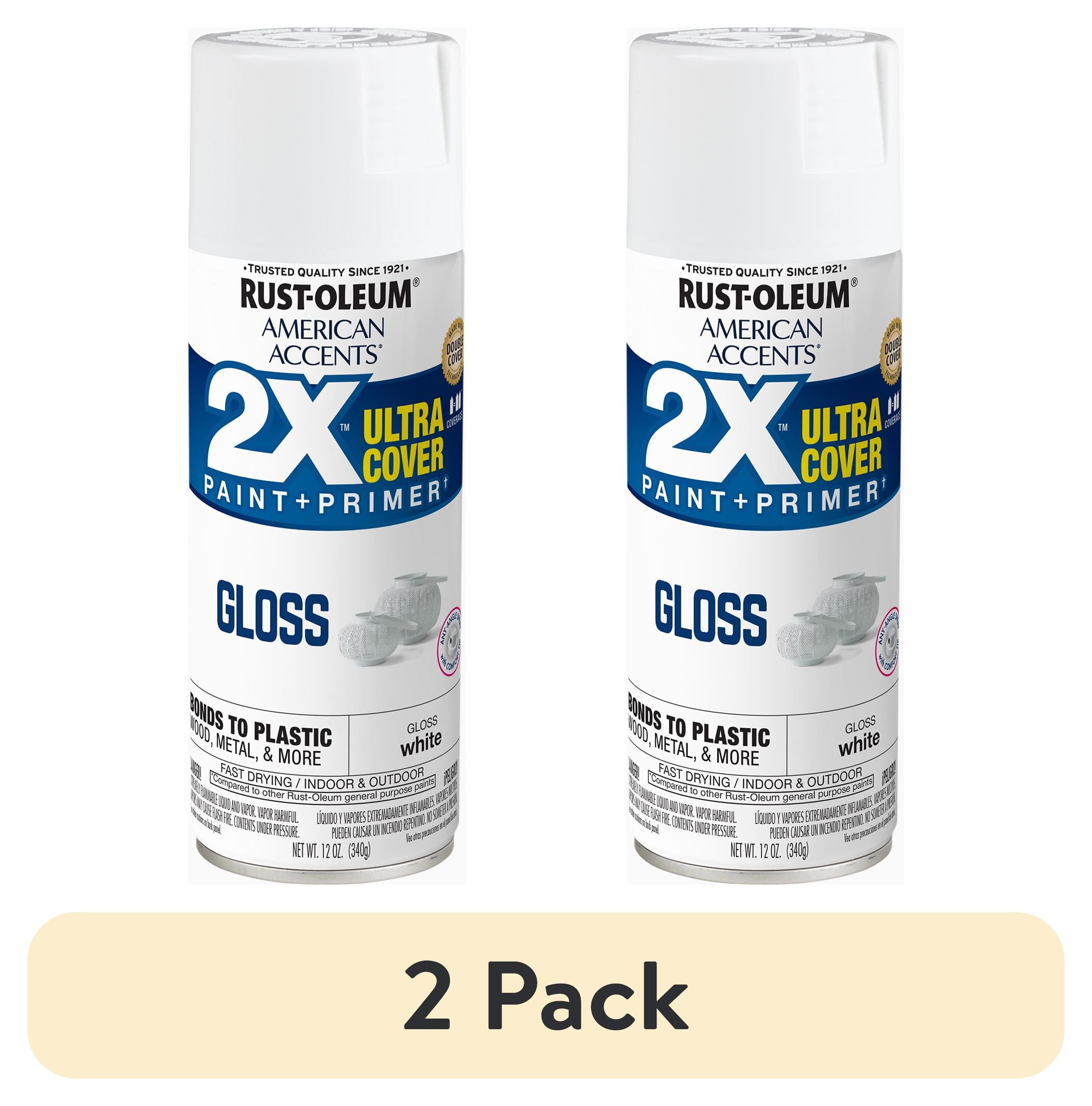 (2 pack) White, Rust-Oleum American Accents 2X Ultra Cover Gloss Spray Paint-327874, 12 oz