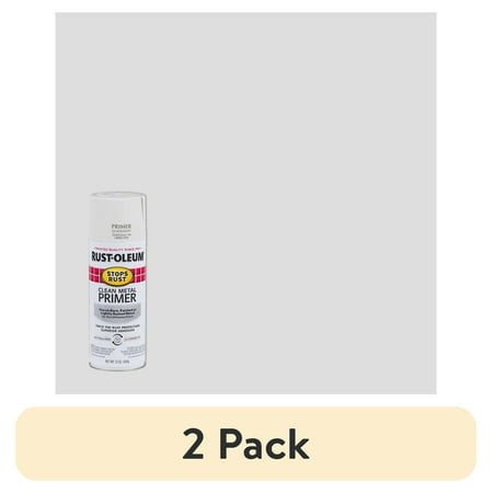 (2 pack) White, Rust-Oleum Stops Rust Clean Metal Primer Spray Paint-7780830, 12 oz