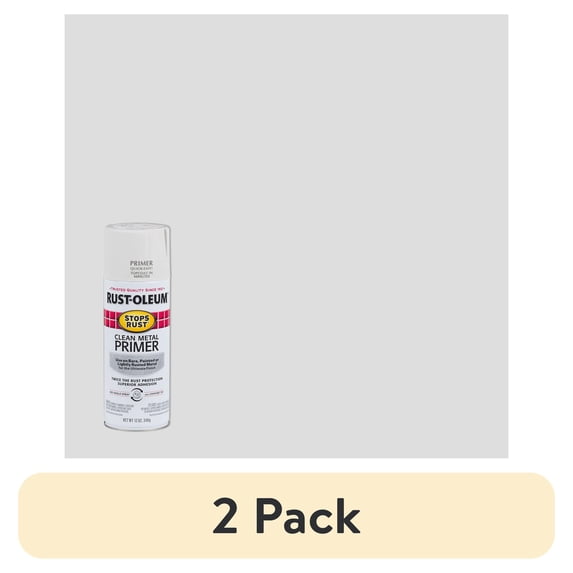 (2 pack) White, Rust-Oleum Stops Rust Clean Metal Primer Spray Paint-7780830, 12 oz