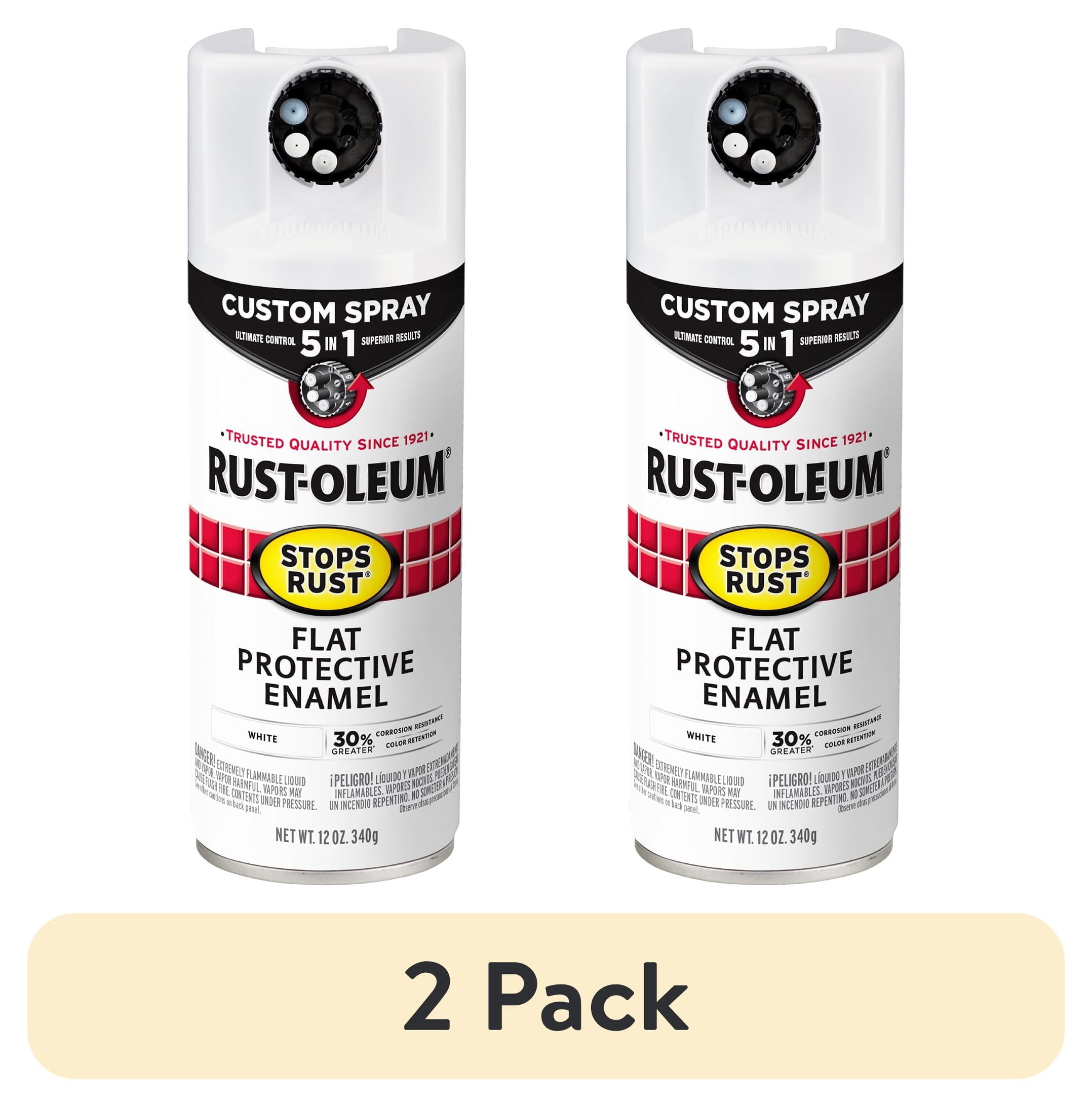 (2 pack) White, Rust-Oleum Stops Rust Custom Sprays 5 in 1 Flat Spray Paint-376856, 12 oz