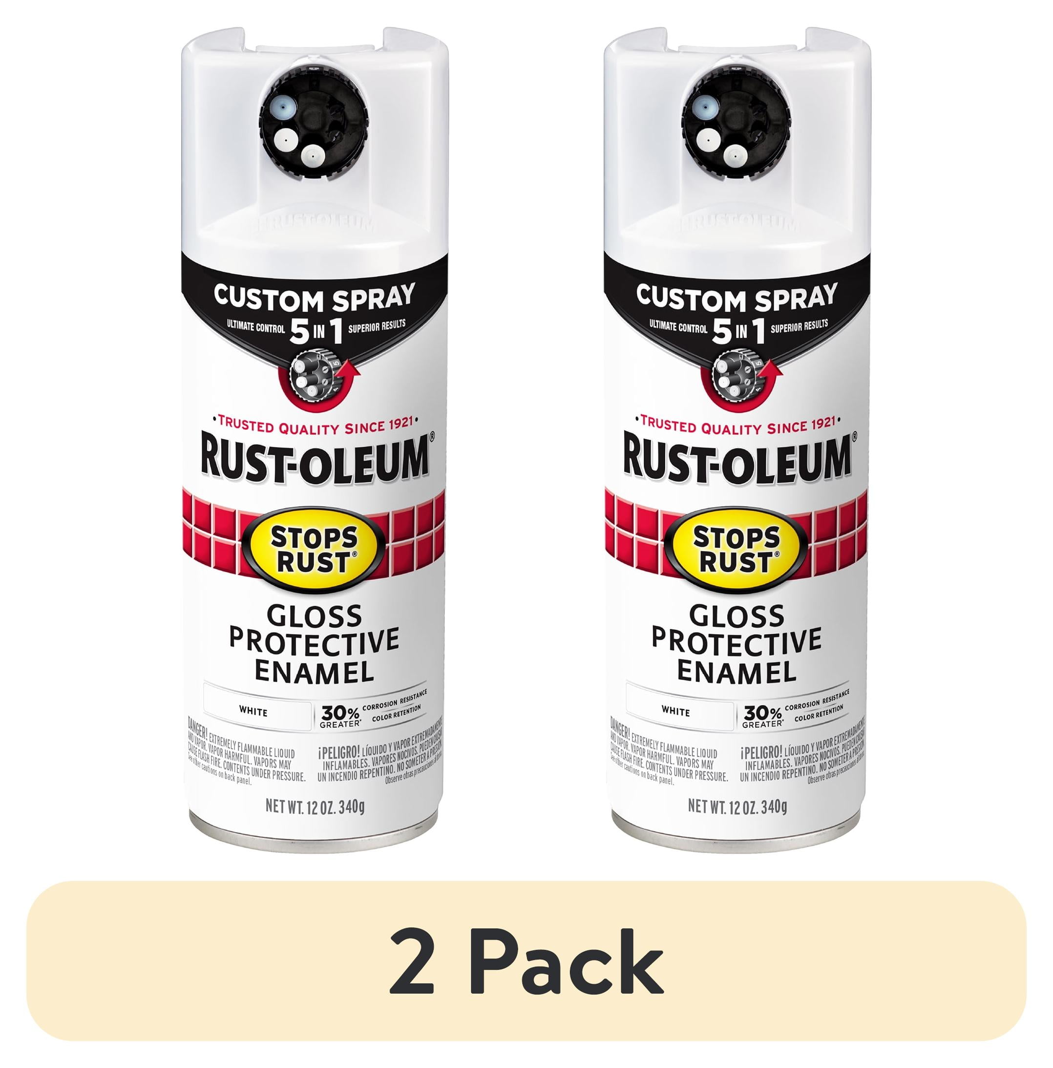 (2 pack) White, Rust-Oleum Stops Rust Custom Sprays 5 in 1 Gloss Spray Paint-376886, 12 oz