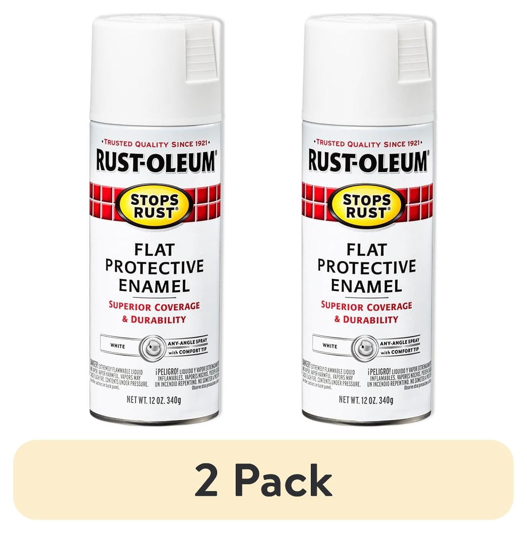 (2 pack) White, Rust-Oleum Stops Rust Protective Enamel Flat Spray Paint-7790830, 12 oz