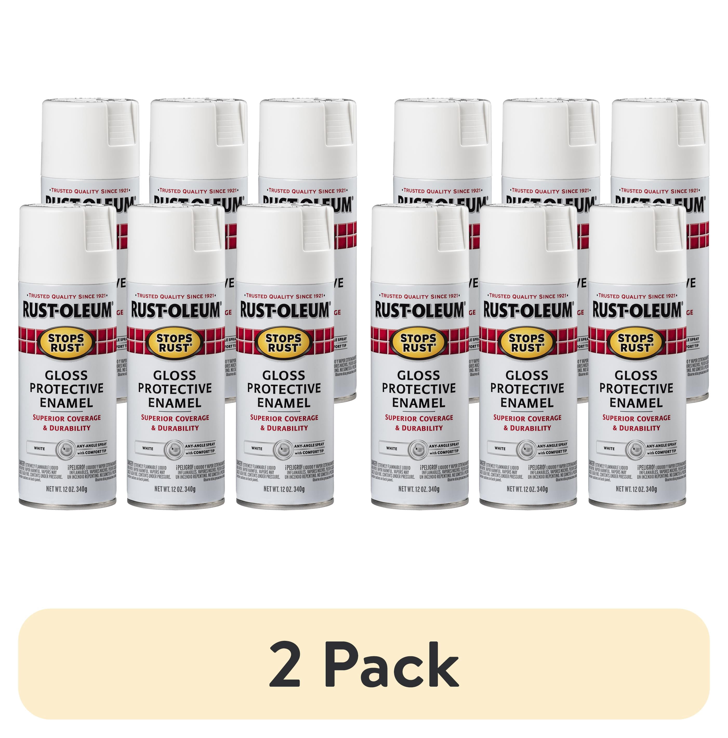 (2 pack) White, Rust-Oleum Stops Rust Gloss Protective Enamel Spray Paint, 12 oz, 6 Pack