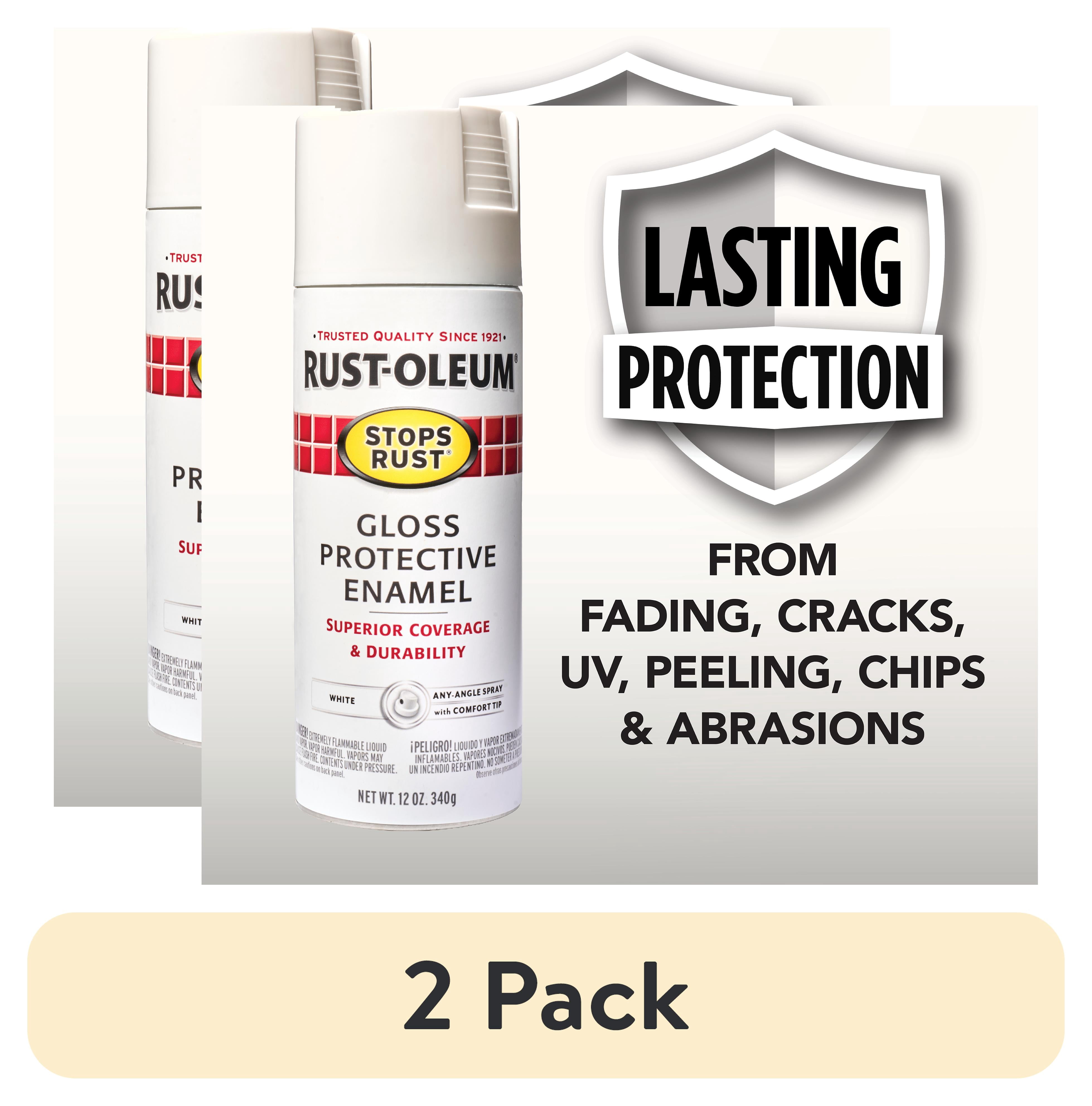 (2 pack) White, Rust-Oleum Stops Rust Protective Enamel Gloss Spray Paint-7792830, 12 oz