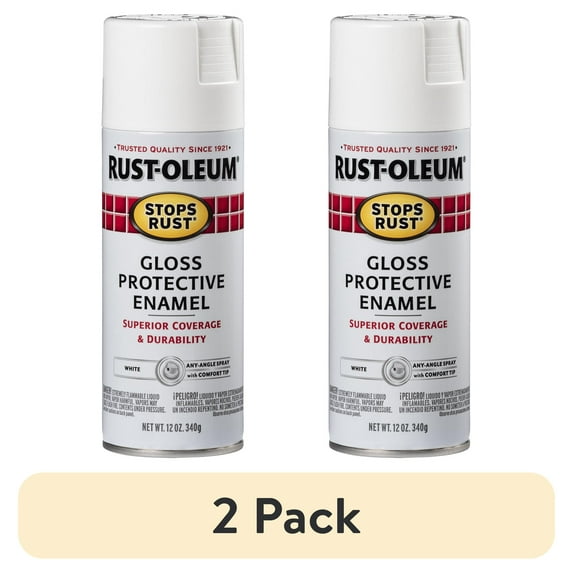 (2 pack) White, Rust-Oleum Stops Rust Protective Enamel Gloss Spray Paint-7792830, 12 oz