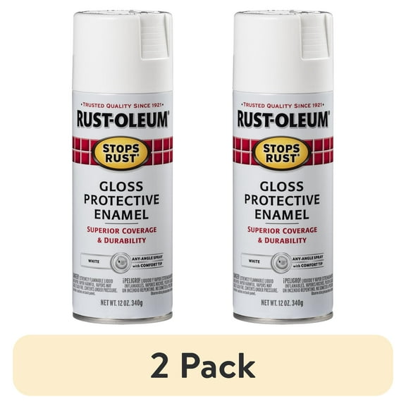 (2 pack) White, Rust-Oleum Stops Rust Protective Enamel Gloss Spray Paint-7792830, 12 oz