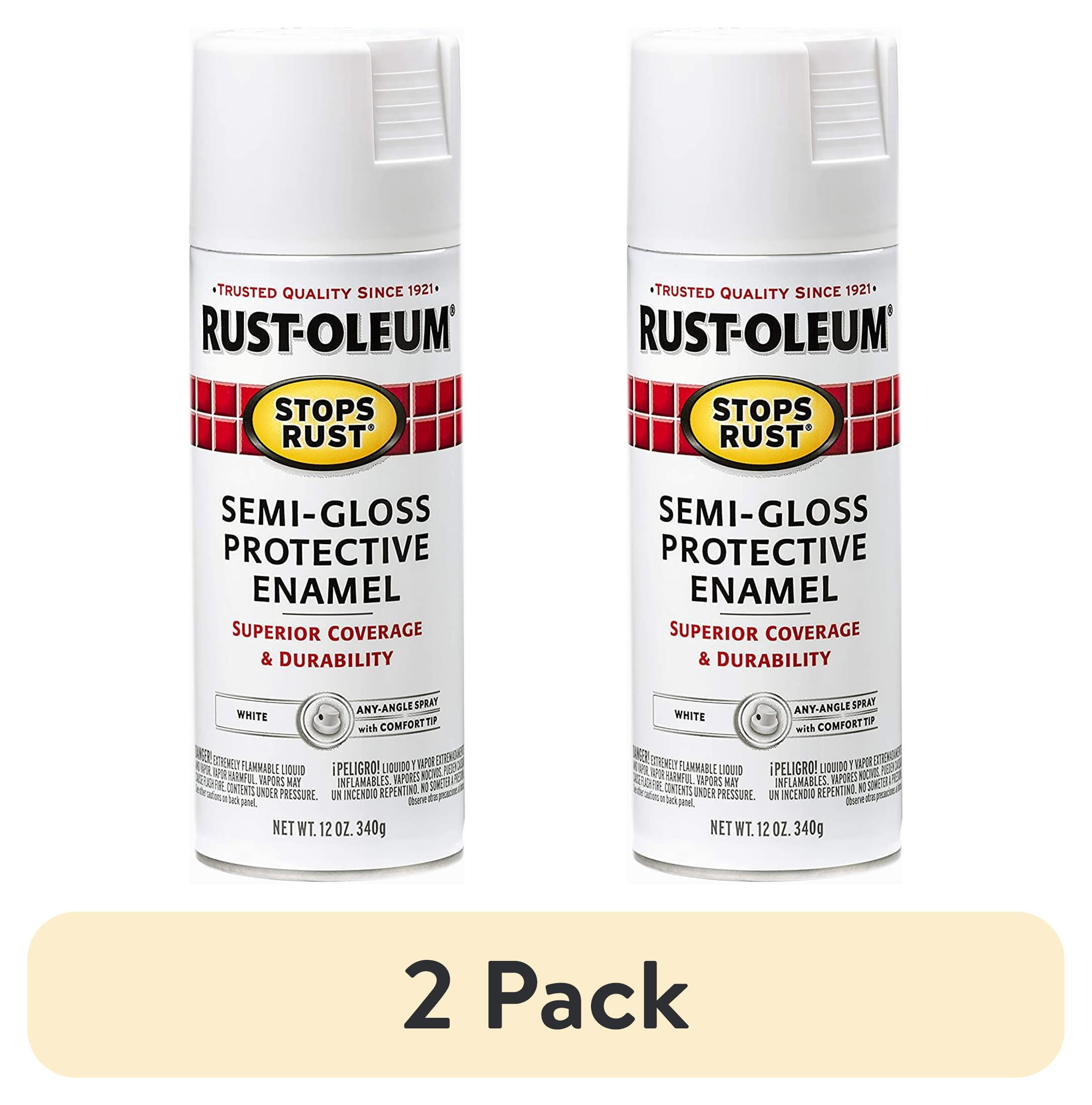 (2 pack) White, Rust-Oleum Stops Rust Protective Enamel Semi-Gloss Spray Paint-7797830, 12 oz