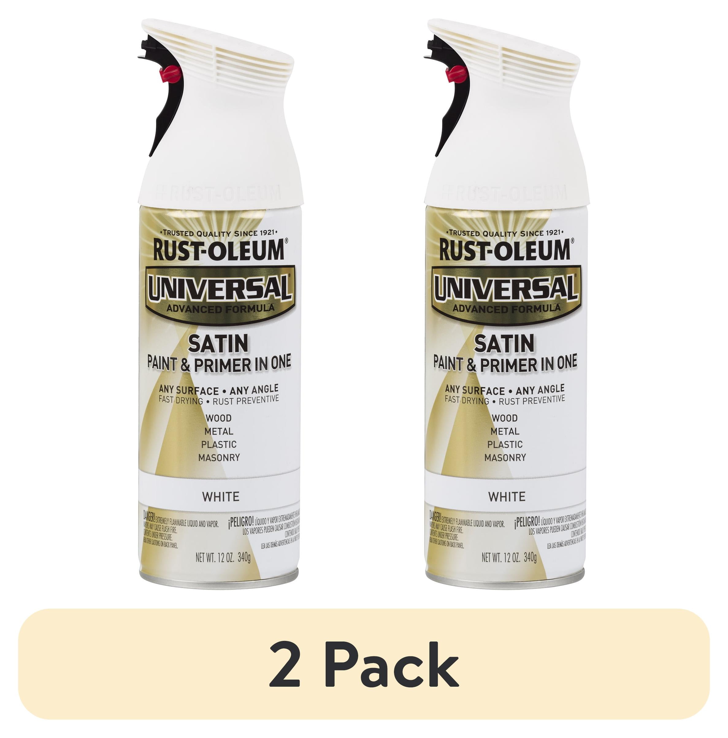 (2 pack) White, Rust-Oleum Universal Paint & Primer Satin Spray Paint-245210, 12 oz