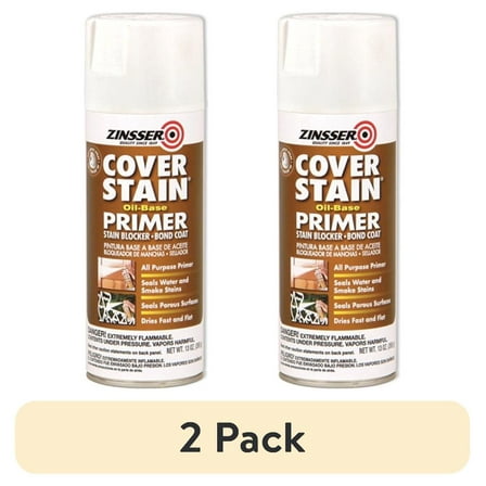 (2 pack) White, Zinsser Cover Stain Oil-Based Primer Spray-3608, 13 oz