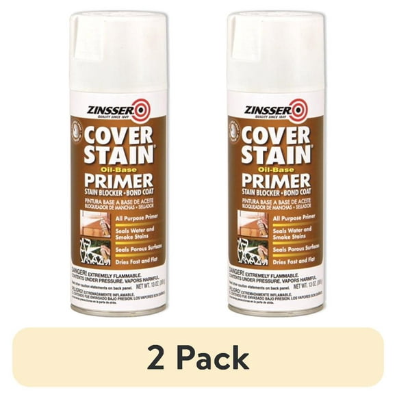 (2 pack) White, Zinsser Cover Stain Flat Oil-Based Interior and Exterior Primer and Sealer Spray-3608, 13 oz