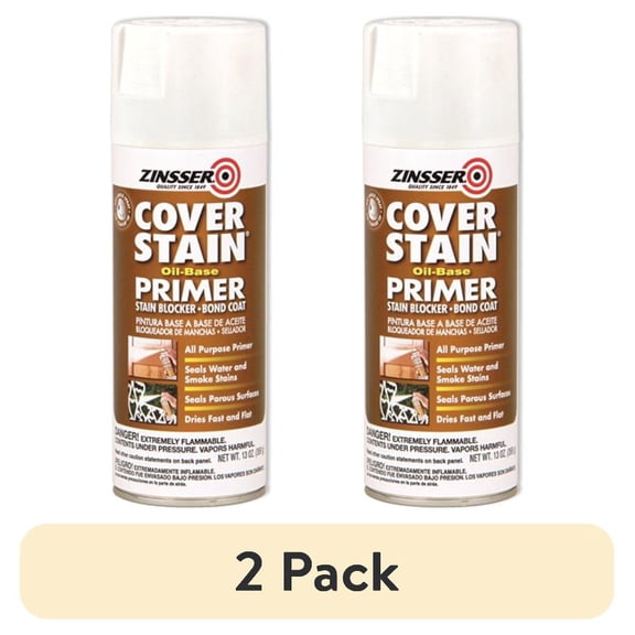 (2 pack) White, Zinsser Cover Stain Oil-Based Primer Spray-3608, 13 oz