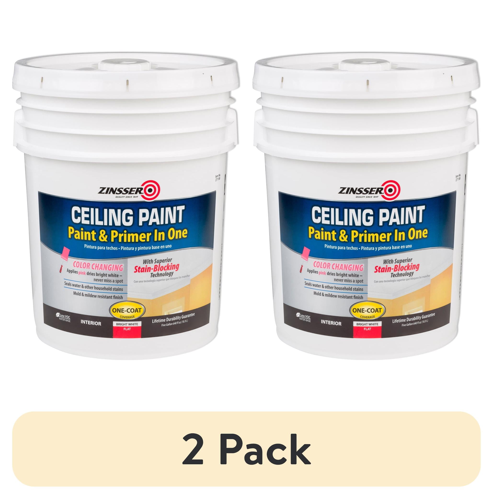 (2 pack) White, Zinsser Flat Ceiling Paint and Primer- 5 Gallon, 1 Per Pack