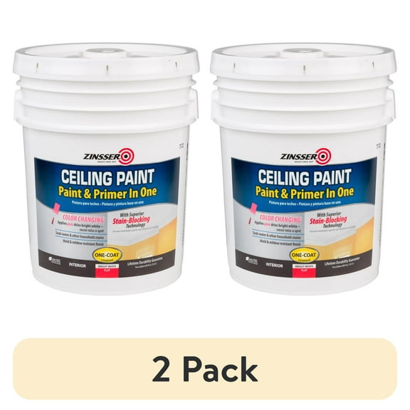 (2 pack) White, Zinsser Flat Ceiling Paint and Primer- 5 Gallon, 1 Per Pack
