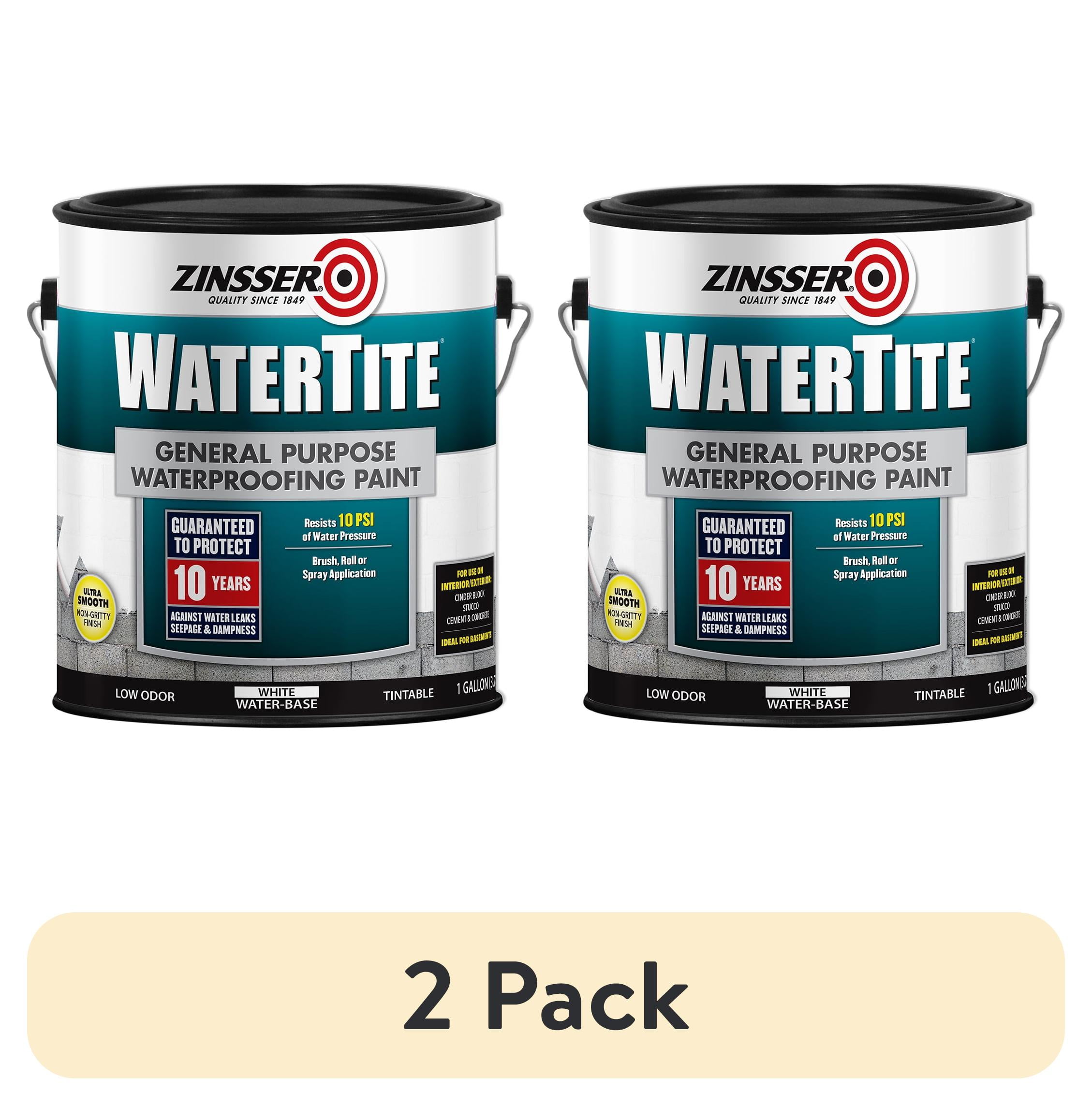 (2 pack) 2 Pack, White, Zinsser WaterTite Matte General Purpose Waterproofing Paint, 1 Gal