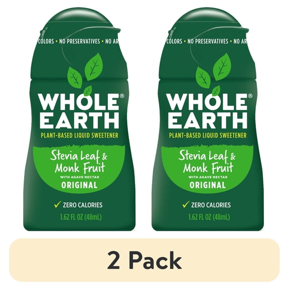 (2 pack) Whole Earth Stevia & Monk Fruit Zero Calorie Liquid Sweetener, 1.62 fl oz