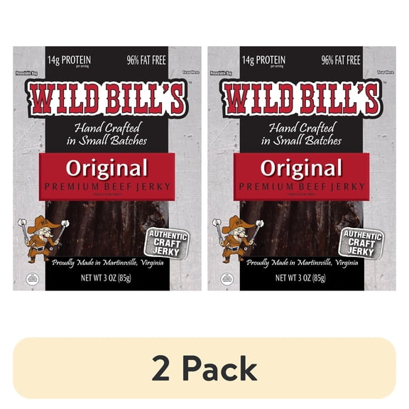 (2 pack) Wild Bill's Slow Smoked Original Beef Jerky, 3 oz Resealable Plastic Bag