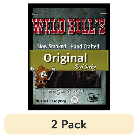 (2 pack) Wild Bill's Slow Smoked Original Beef Jerky, 3 oz Resealable Plastic Bag