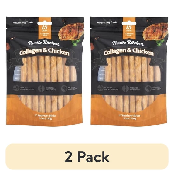 (2 pack) Wild Eats Collagen Chews for Dogs, Chicken Flavored -15 Pack Collagen Sticks for Large, Medium, and Small Dogs