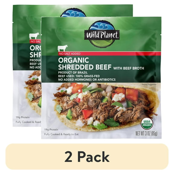 (2 pack) Wild Planet Organic Shredded Beef, 100% Grass-Fed, 3 oz Pouch