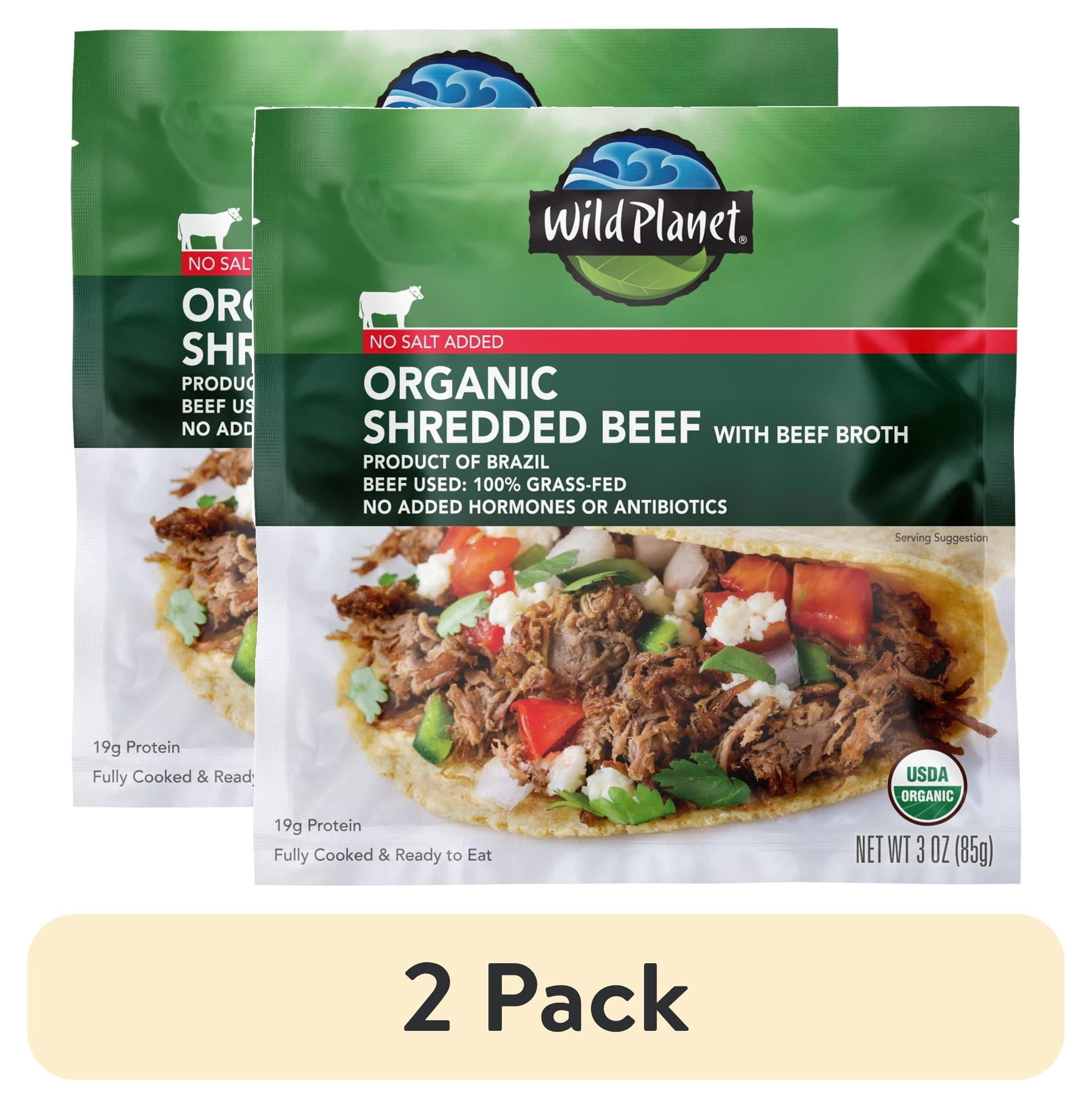 (2 pack) Wild Planet Organic Shredded Beef, 100% Grass-Fed, 3 oz Pouch
