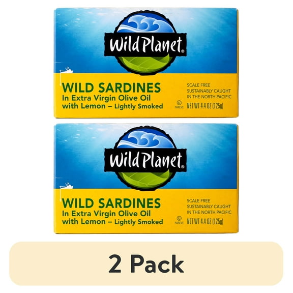 (2 pack) Wild Planet Wild Sardines in Extra Virgin Olive Oil with Lemon, Lightly Smoked, 4.4 oz Can