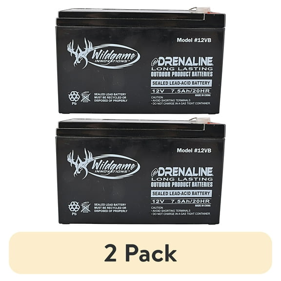 (2 pack) WILDGAME INNOVATIONS 12V Edrenaline Rechargeable Battery for Game Feeders Outdoor Long-Lasting Sealed Lead-Acid Tab Style Rechargeable Battery