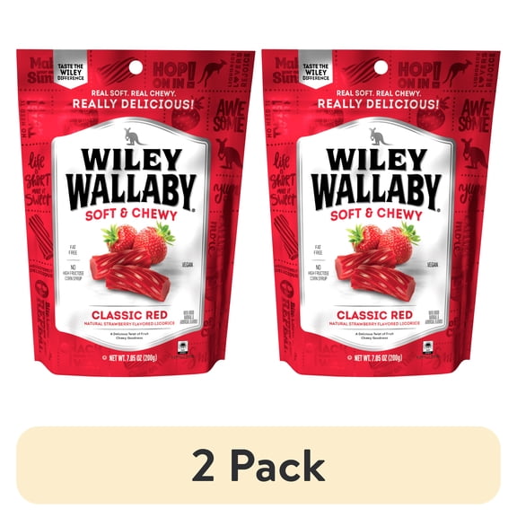 (2 pack) Wiley Wallaby Classic Red Licorice Candy, 7.05 oz. Resealable Bag