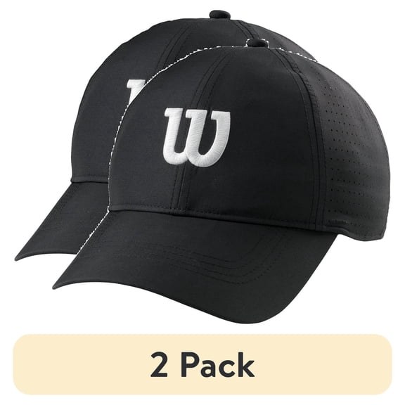 (2 pack) Wilson Ultralight Adult Adjustable Tennis Sport Cap/Hat, Black