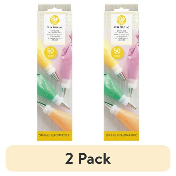 (2 pack) Wilton 16 in. Disposable Cake Decorating Bags, 50-Count, Light Plastic