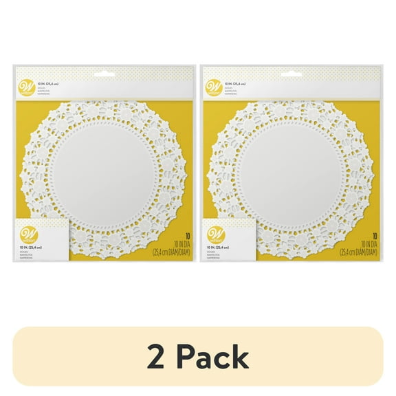 (2 pack) Wilton Lacy Floral Paper Doilies, Bright White, 10-Count, 10 inches Diam.