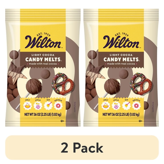 (2 pack) Wilton Light Cocoa Candy Melts Chocolate-Flavored 36oz. Bag for Baking & Candy Making Wafer Chips