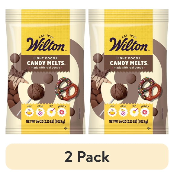(2 pack) Wilton Light Cocoa Candy Melts Chocolate-Flavored 36oz. Bag for Baking & Candy Making Wafer Chips