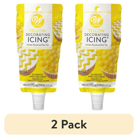 (2 pack) Wilton Ready-to-Use Yellow Vanilla-Flavored Icing Pouch with Tips, 8 oz.