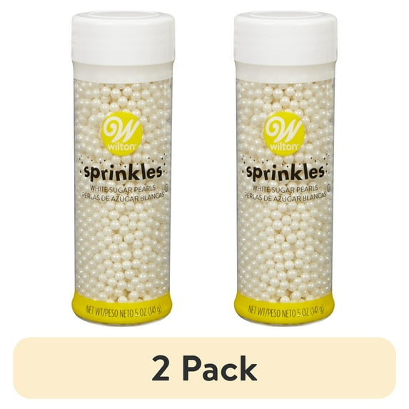 (2 pack) Wilton White Edible Sugar Pearls, Elegant Cake & Cupcake Sprinkles for Decorating, Wedding, & Baby Shower Dessert Toppers, 5 oz.