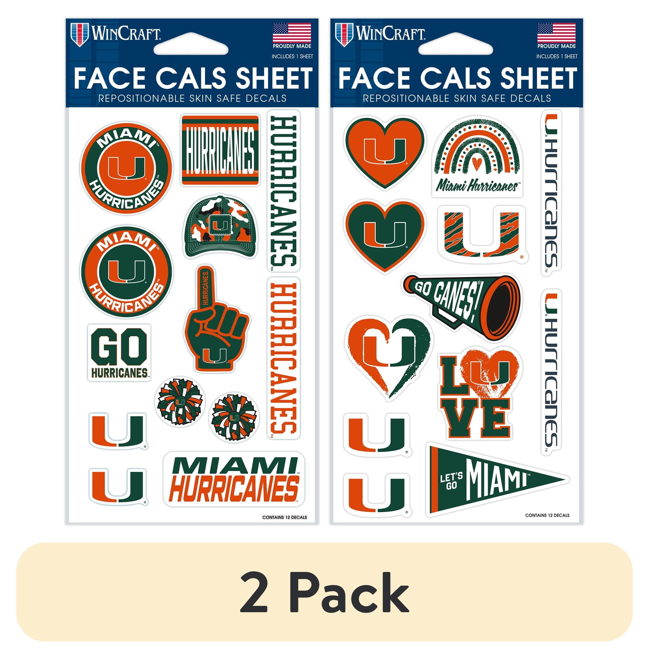 (2 pack) WinCraft NCAA Miami Hurricanes Team 4" x 7" Face Cal Assortment Pack