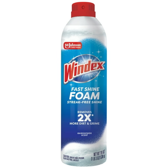 (2 pack) Windex Fast Shine Foam Glass Cleaner, No-Drip Aerosol Cleaning Spray, 19 oz.