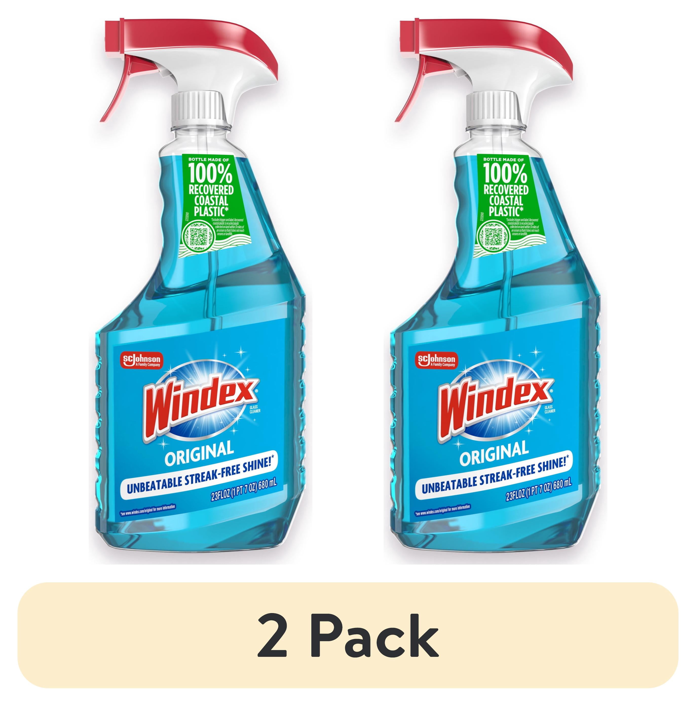 (2 pack) Windex Glass, Window, and Mirror Cleaner, Original Blue, Spray Bottle, 23 fl oz