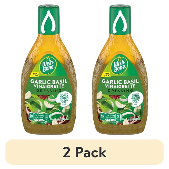 (2 pack) Wish-Bone Extra Virgin Olive Oil Blend Garlic Basil Italian Salad Dressing, 15 fl oz