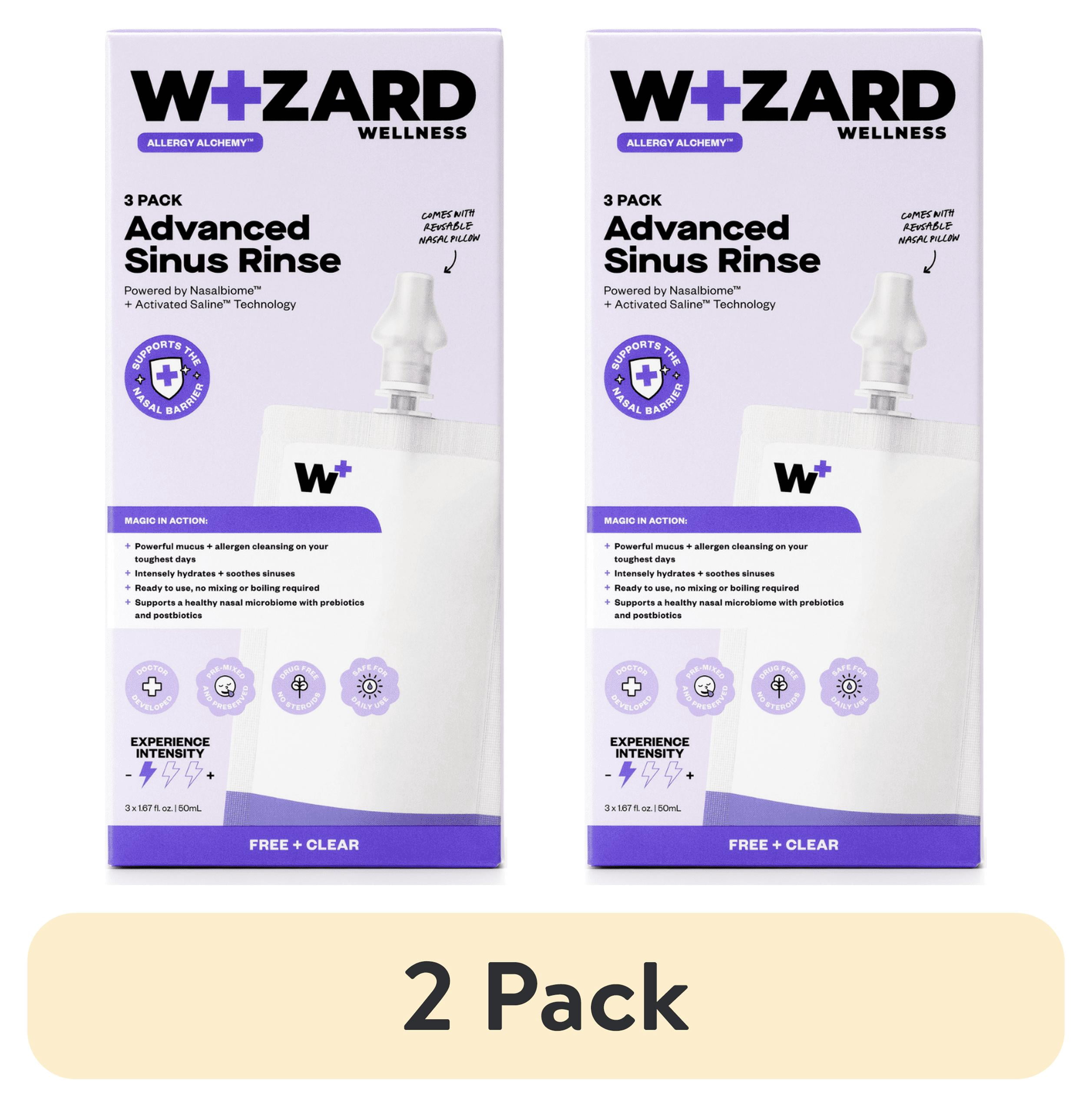 (2 pack) Wizard Wellness Advanced Sinus Rinse, Pre-Mixed Saline Nasal Wash, Drug-Free, Free + Clear, 3-Pack