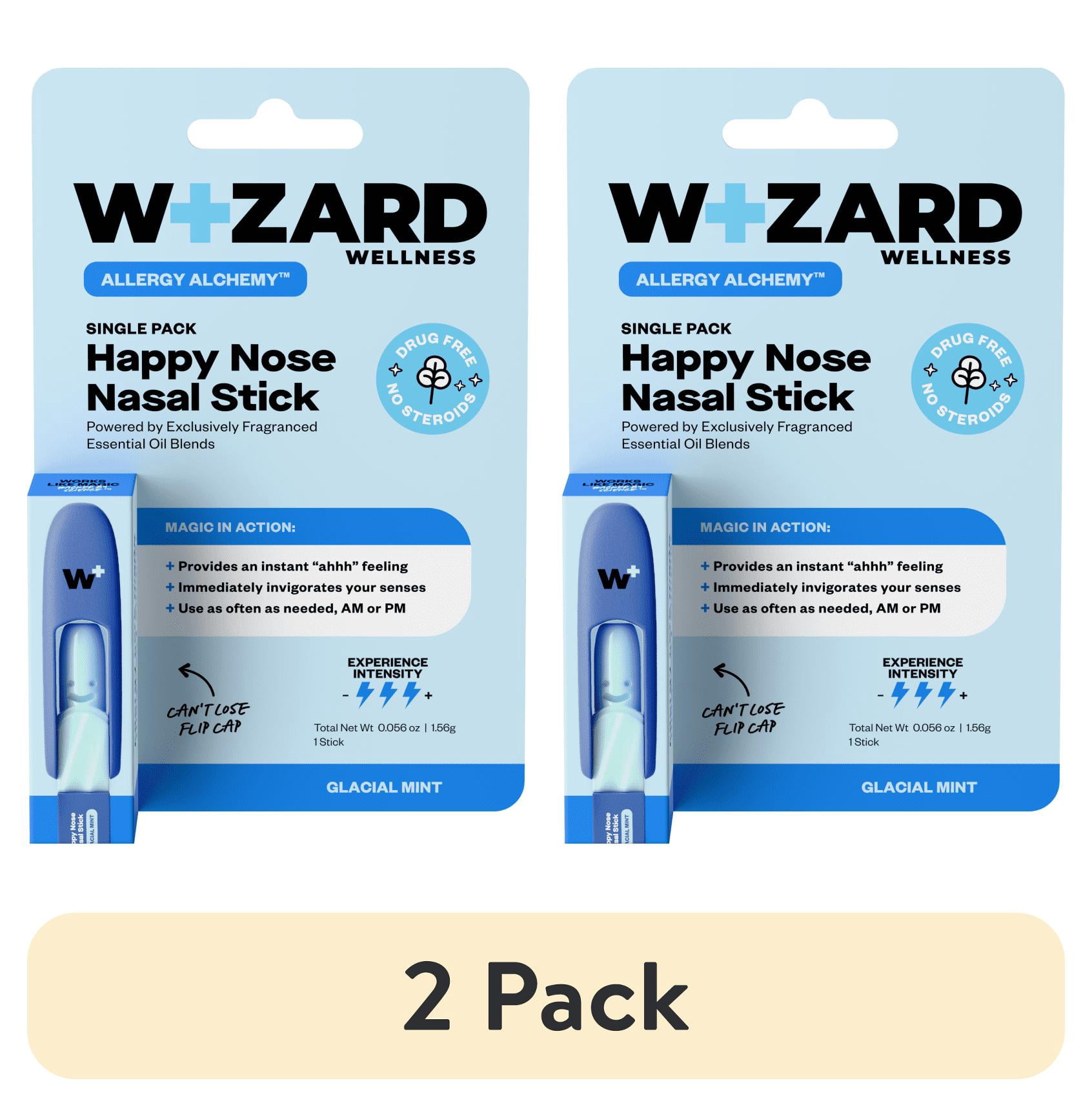 (2 pack) Wizard Wellness Happy Nose Nasal Inhaler Stick, Drug-Free Aromatherapy, Glacial Mint, 1 Pack