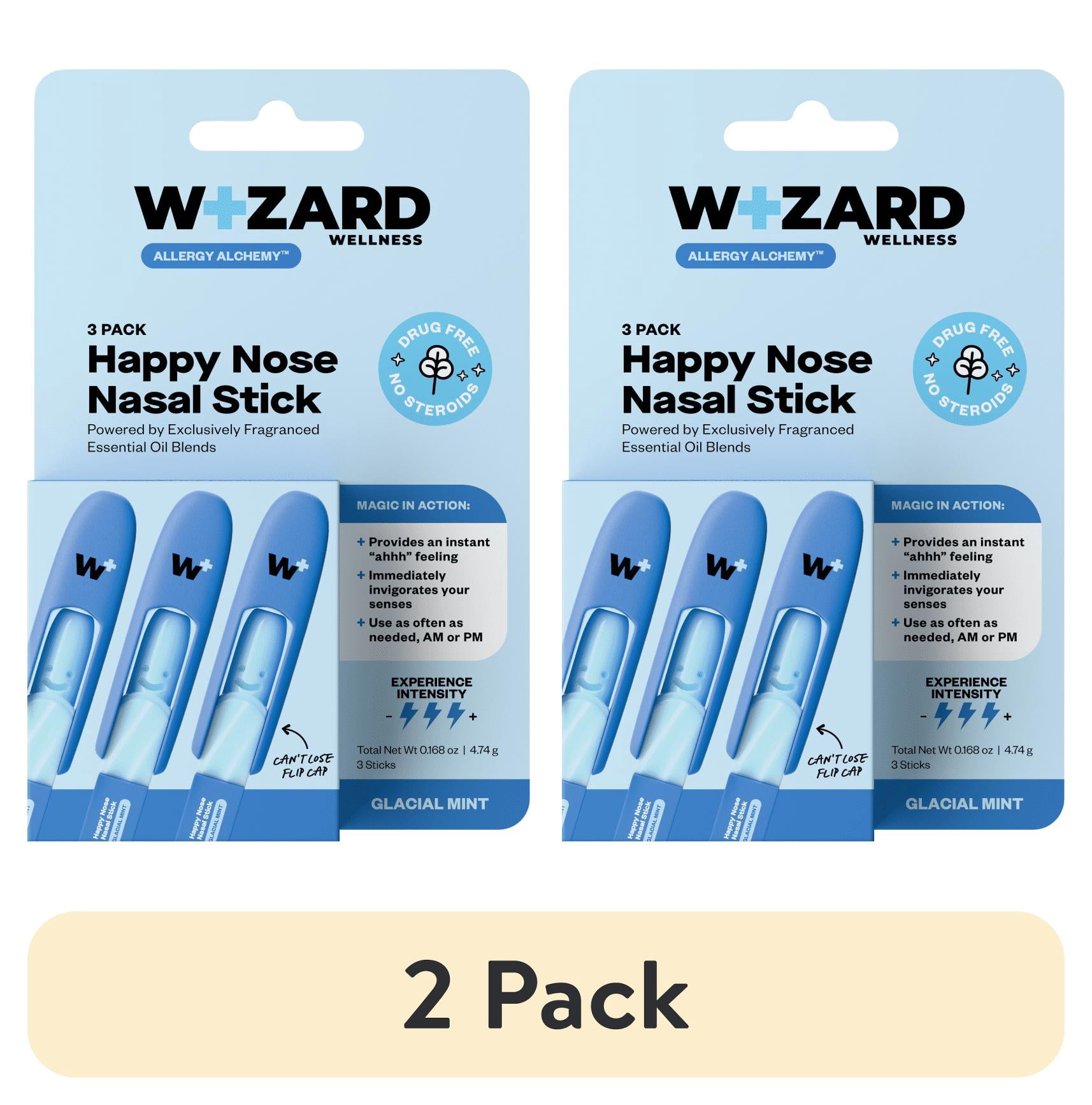(2 pack) Wizard Wellness Happy Nose Nasal Inhaler Stick, Drug-Free Aromatherapy, Glacial Mint, 3 Pack