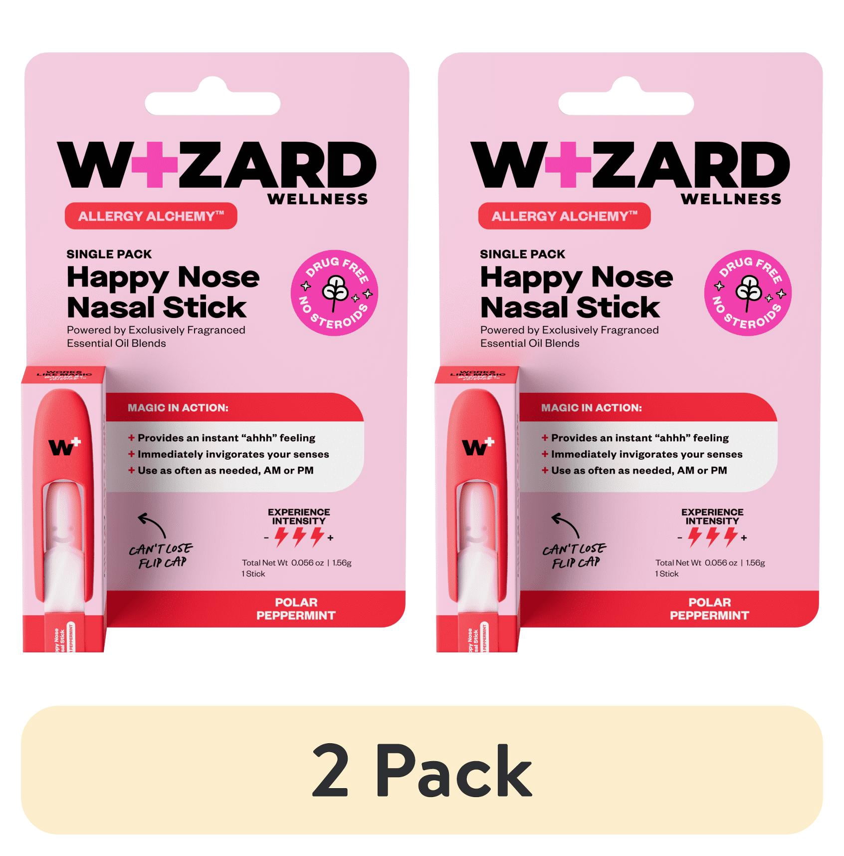 (2 pack) Wizard Wellness Happy Nose Nasal Inhaler Stick, Drug-Free Aromatherapy, Polar Peppermint, 1 Pack