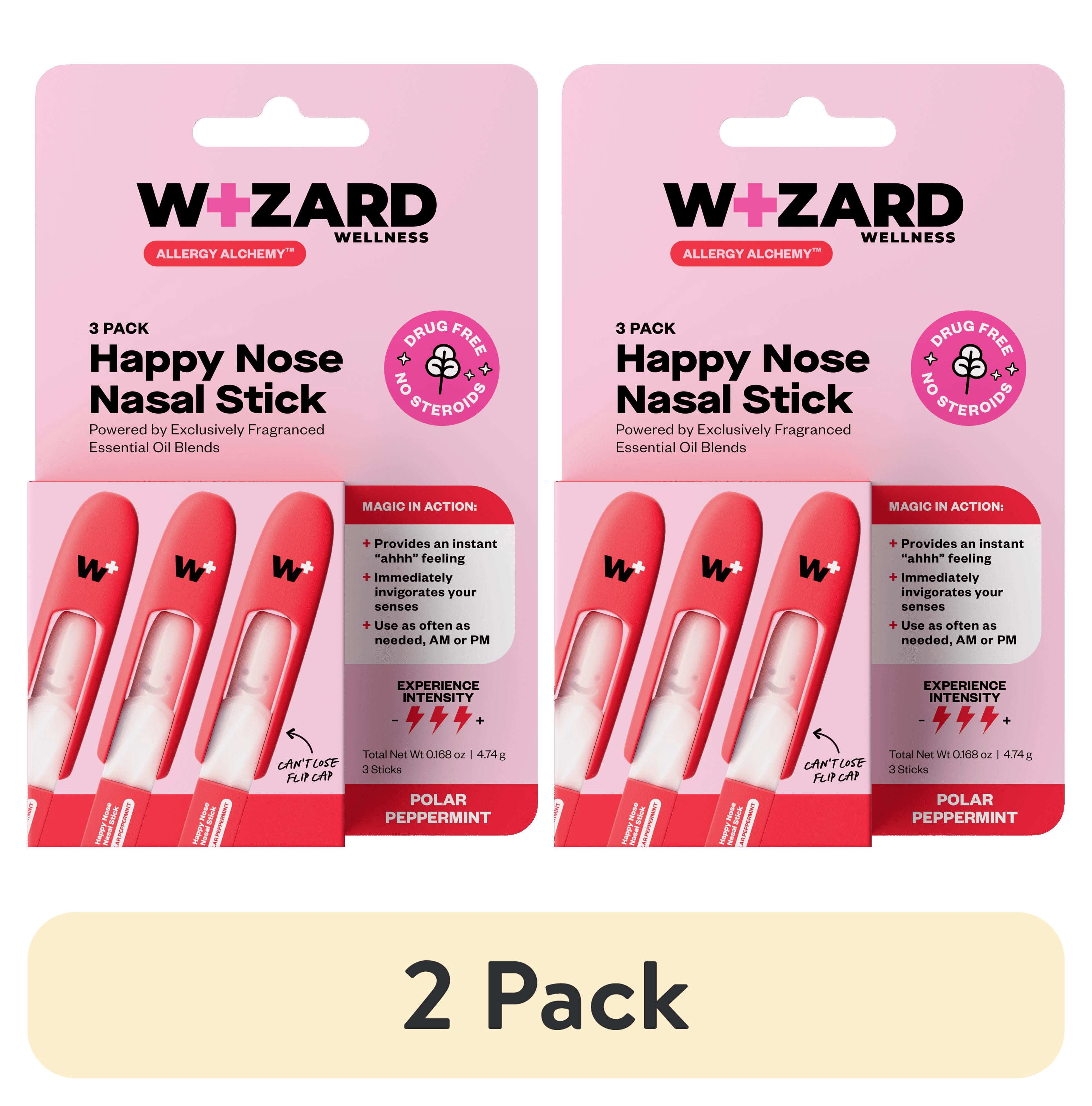 (2 pack) Wizard Wellness Happy Nose Nasal Inhaler Stick, Drug-Free Aromatherapy, Polar Peppermint, 3 Pack