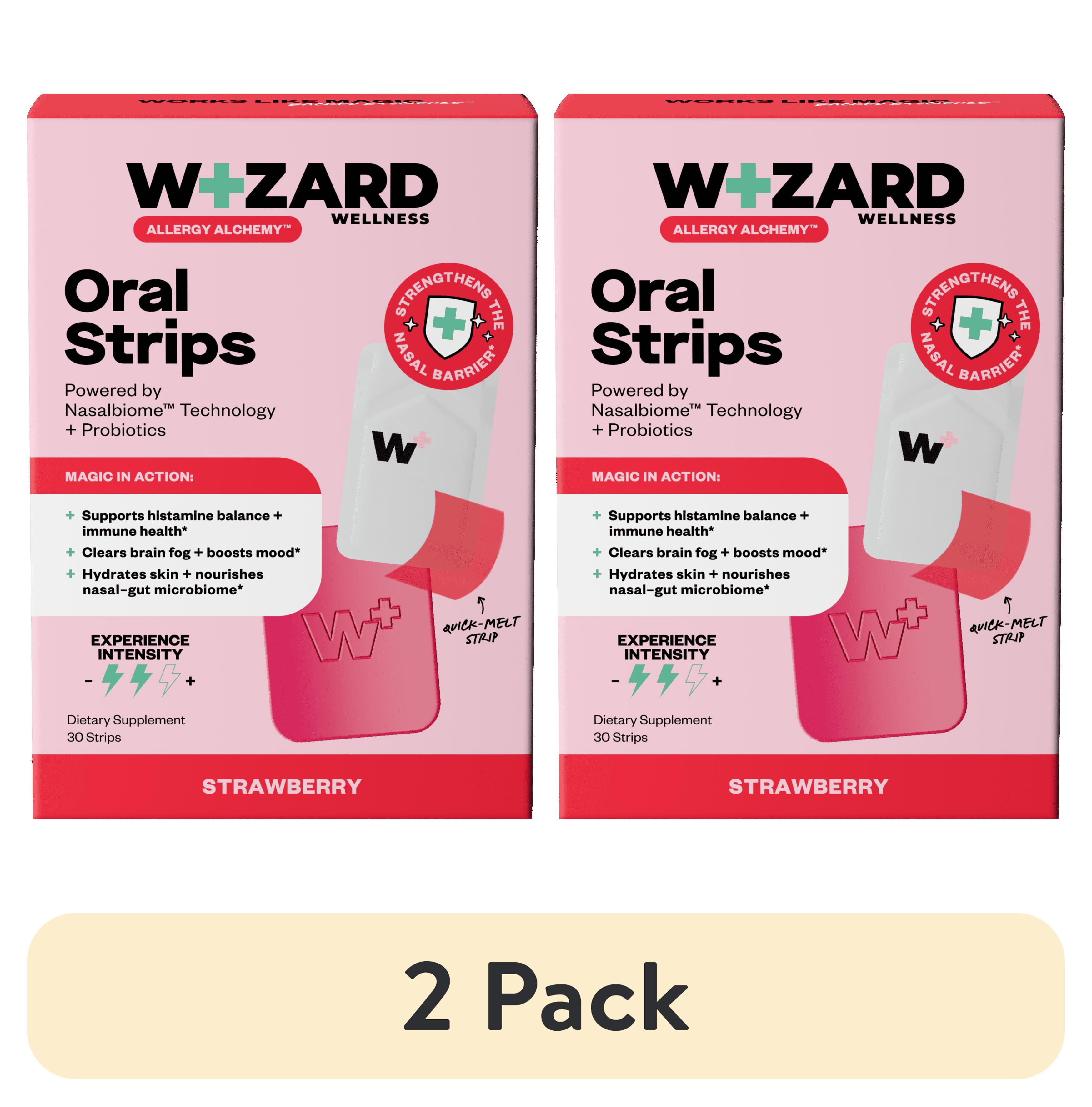 (2 pack) Wizard Wellness Multi-Benefit Allergy Oral Strips, Drug-Free with Probiotics + Quercetin, Strawberry, 30 Count