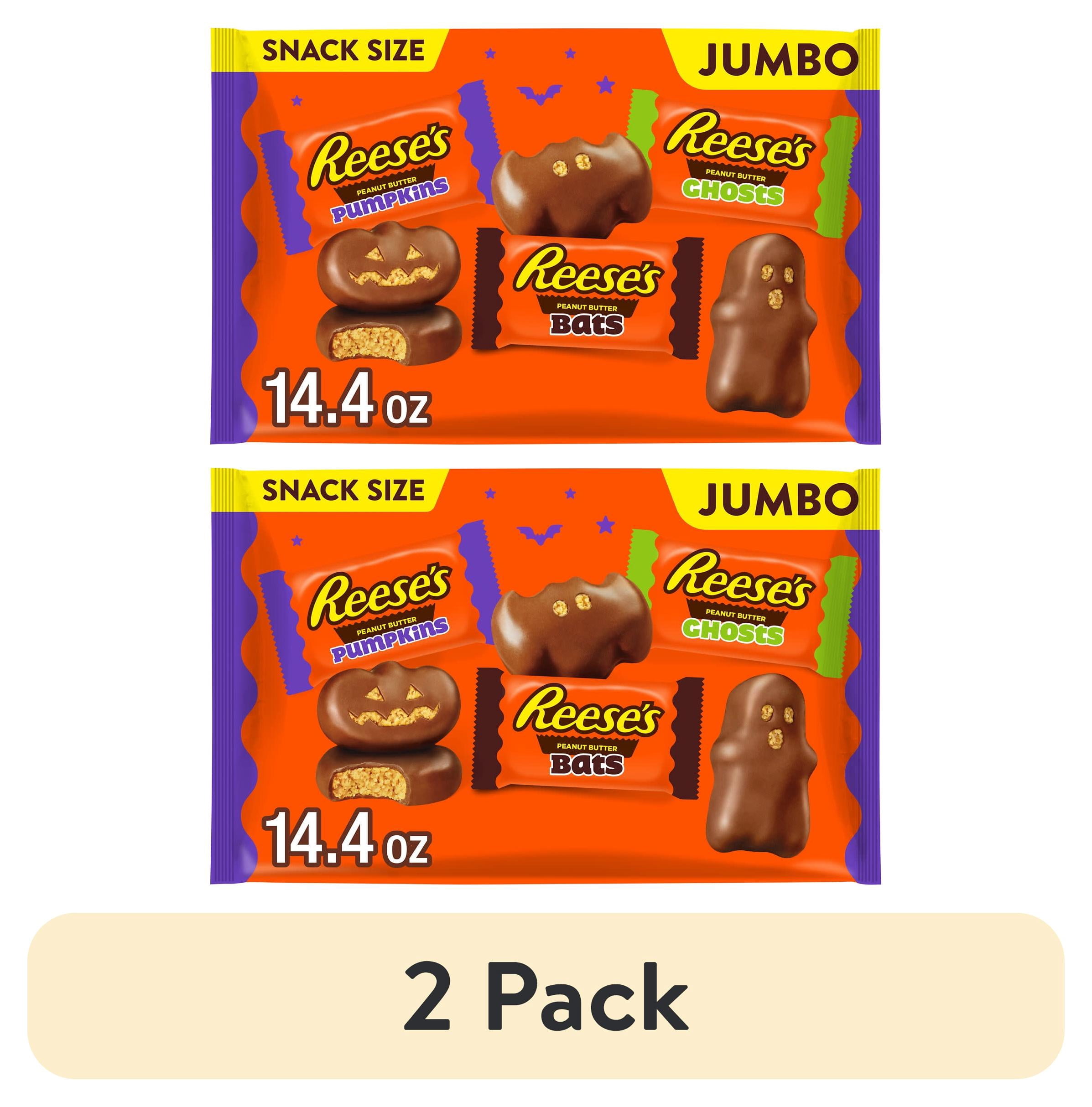 (2 pack) REESE'S Assorted Milk Chocolate Snack Size Peanut Butter Shapes, Halloween Candy Jumbo Bag, 14.4 oz