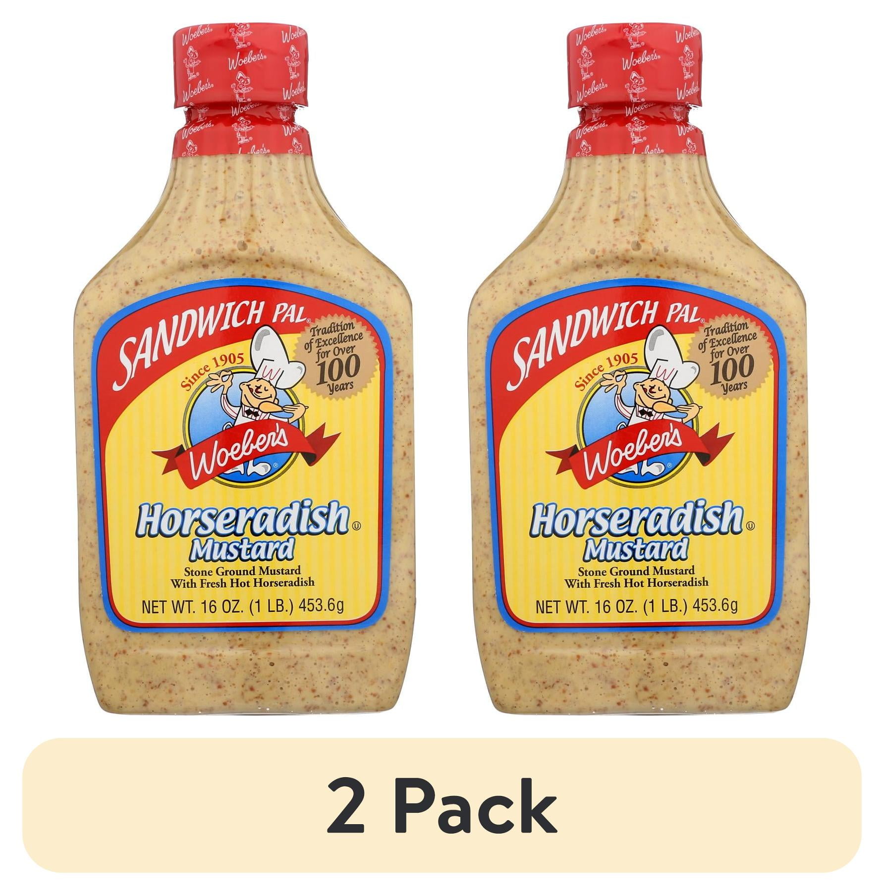 (2 pack) Woeber's Sandwich Pal Mustard Horseradish, 16 oz Squeeze Bottle