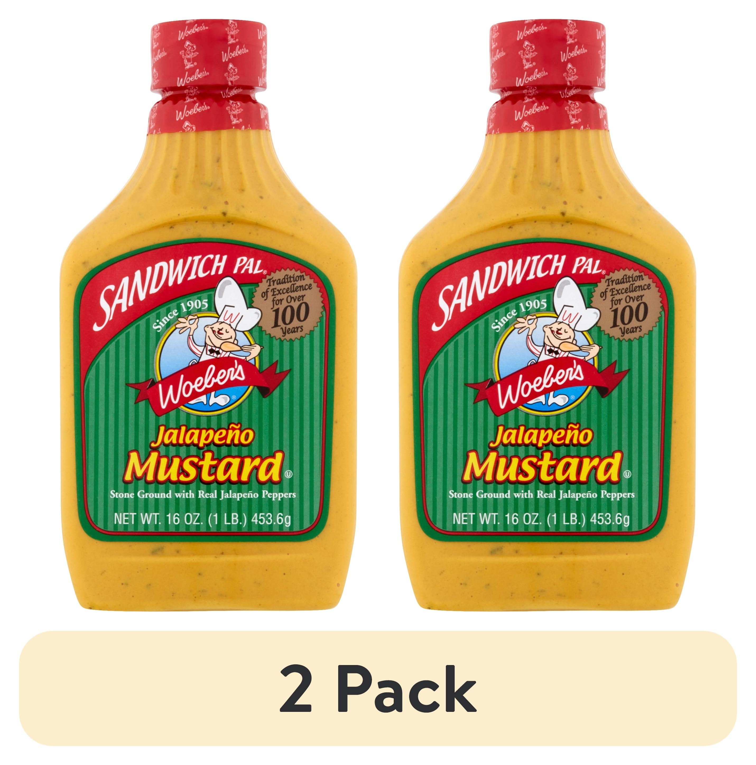 (2 pack) Woeber's Sandwich Pal Jalapeño Mustard, 16 oz Squeeze Bottle